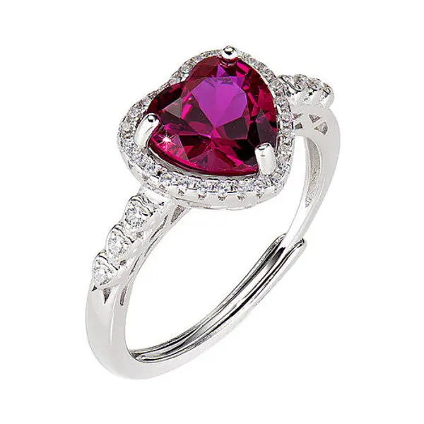 Bague Amen coeur central rouge et latéraux blancs argent 925