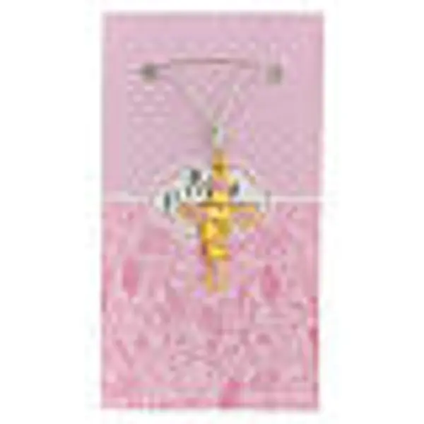 Croix émail rose et métal doré Communion 3 cm