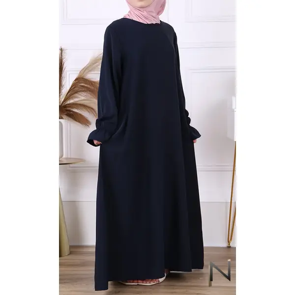 Abaya fille AF56 poignets froncés et tissu Saphyr (façon soie de Médine)