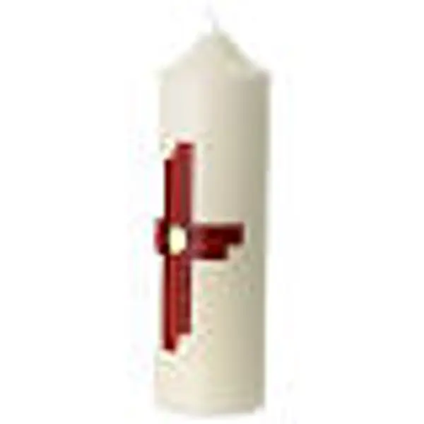 Cierge d'autel croix deux nuances de rouge 16x5 cm