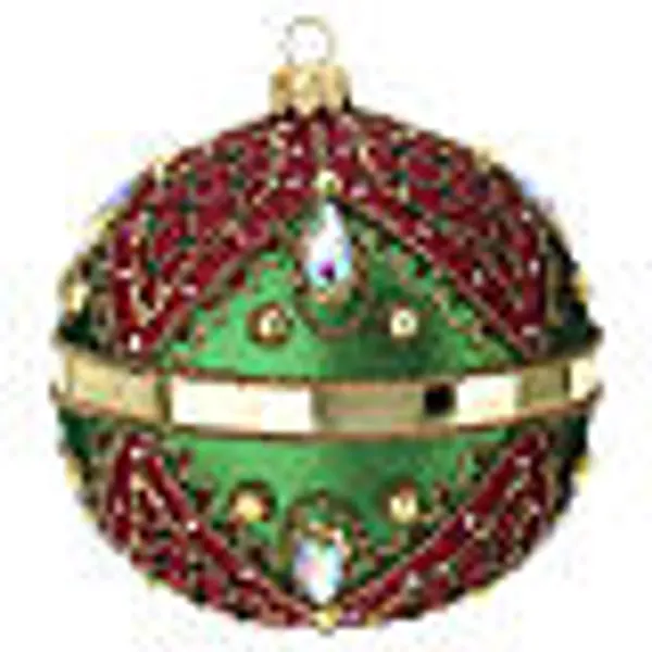 Boule de Noël décorée à la main vert rouge 100 mm verre soufflé