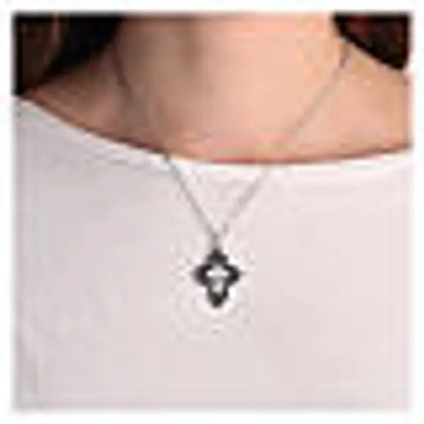 Croix trilobée pendentif zamak bronze blanc émail noir strass cristal