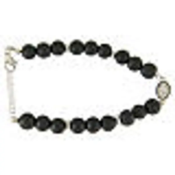 Bracelet médaille Ste Rita argent et zircons noirs perles en hématite 7 mm