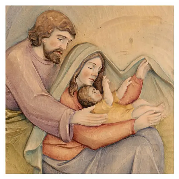 Sainte Famille en lenga et couleurs à l'huile 30x20x5 cm