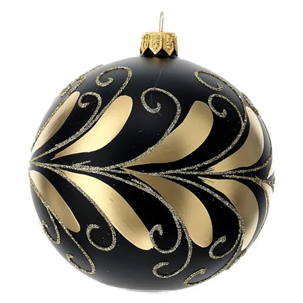 Boule de Noël en verre soufflé 100 mm noir et or