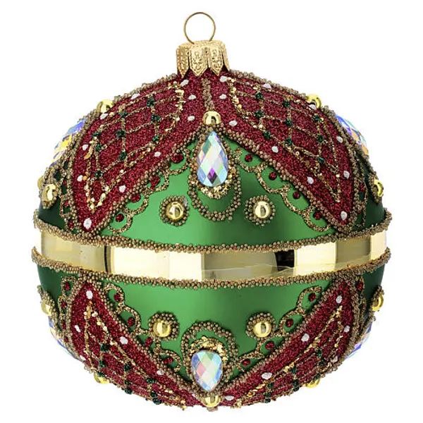 Boule de Noël décorée à la main vert rouge 100 mm verre soufflé