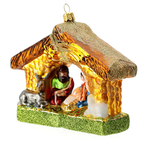 Nativité cabane décoration pour sapin Noël verre soufflé