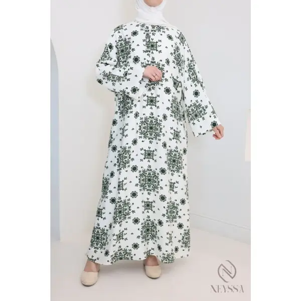 Robe longue imprimée effet lin Aleyna Kaki