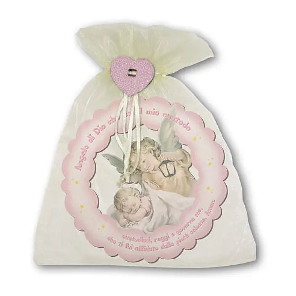 Tableau rond rose Ange Gardien 10 cm