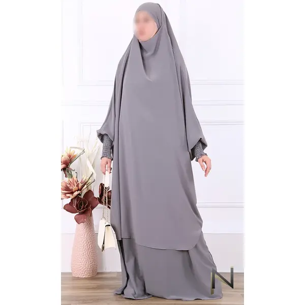 Jilbab manche smocké 2 pièces jupe Amra soie de Médine