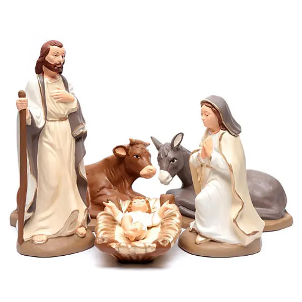 Crèche en terre cuite Deruta fin. élégante 5 santons 40 cm