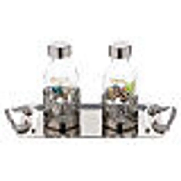 Set burettes en laiton nickelé peintes à la main 125 ml raisin et feuilles de vigne
