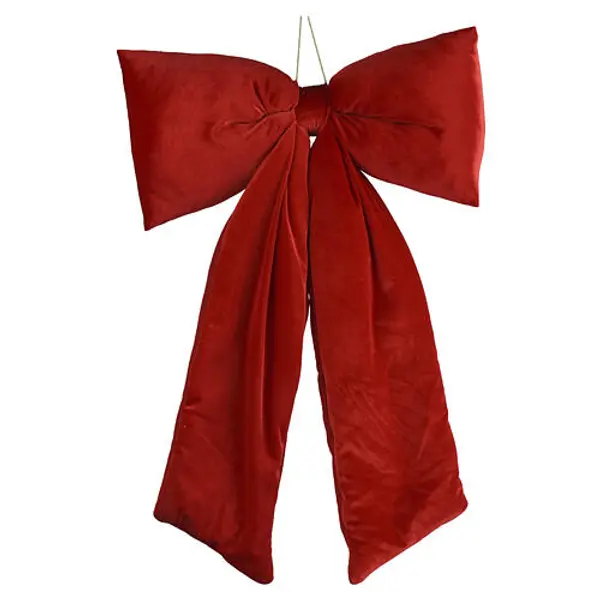 Nœud de Noël rouge à suspendre effet velours 80x50x10 cm
