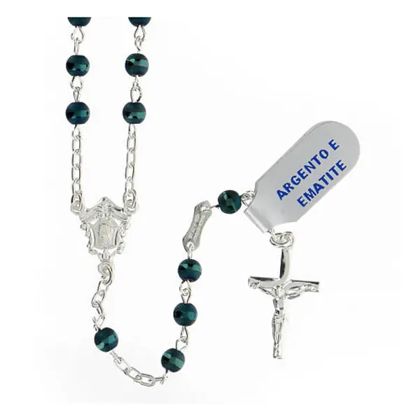 Chapelet hématite bleue 4 mm argent 925 médaille Marie