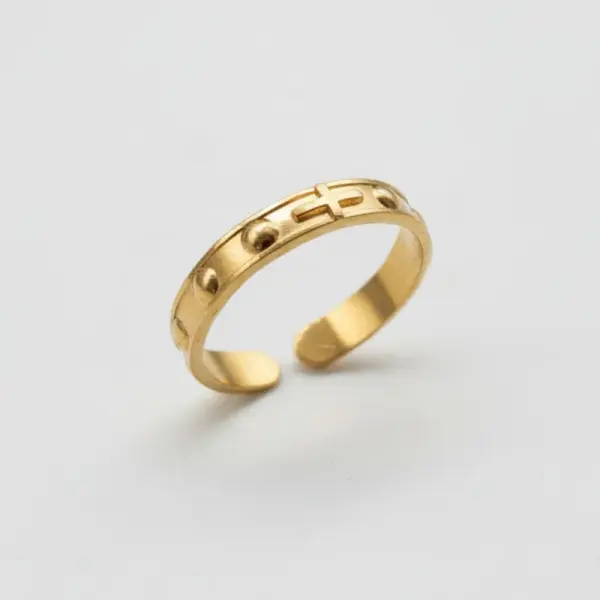 Bague Croix Dorée – Bague Religieuse Ajustable