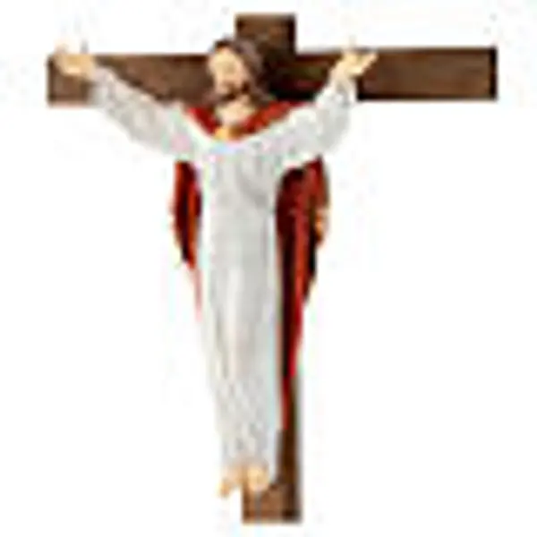 Statue Christ Ressuscité or massif vieilli sur croix