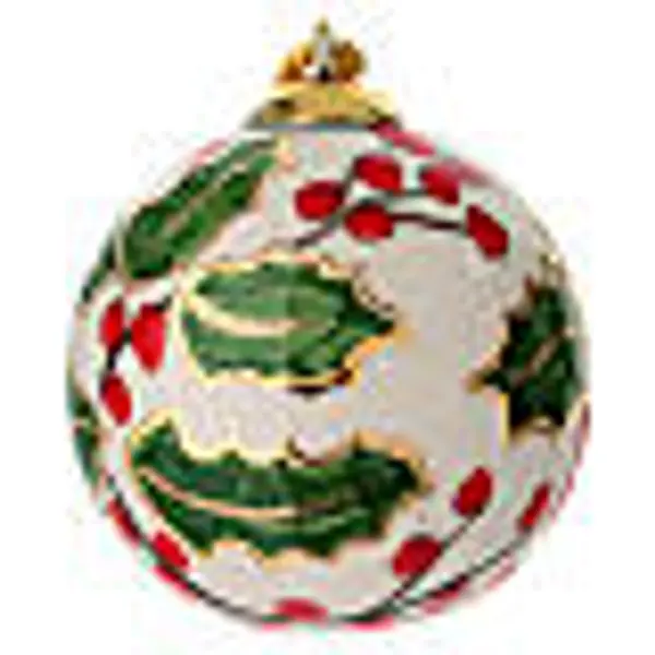 Boule de Noël en céramique décorée de houx doré peint à la main 8 cm Dellarte Ceramiche