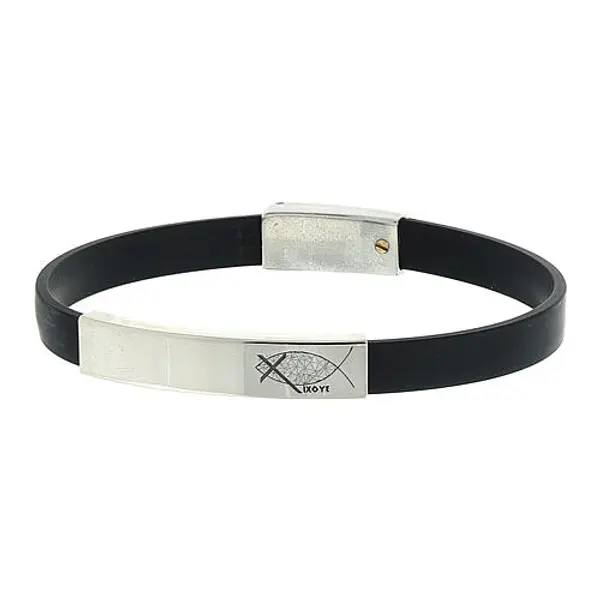 Bracelet en caoutchouc croix poisson homme argent 925 HOLYART