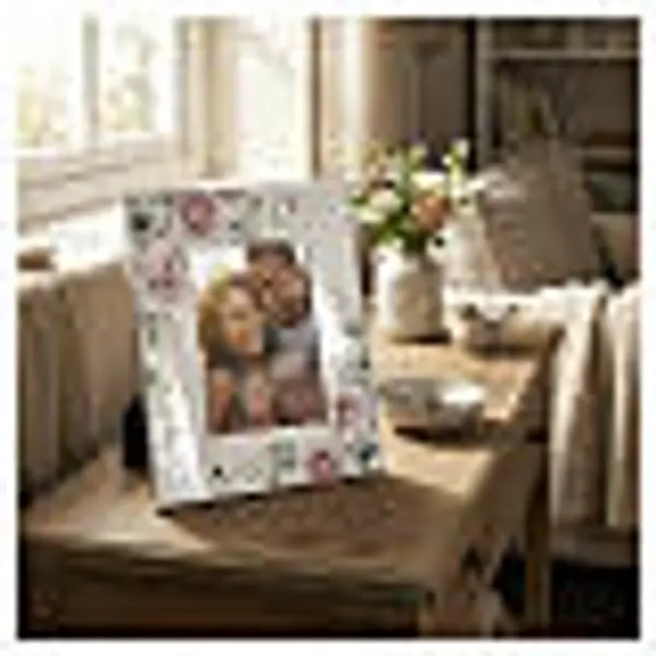 Cadre Thilia 18x13 cm fond blanc décor floral feuilles en relief