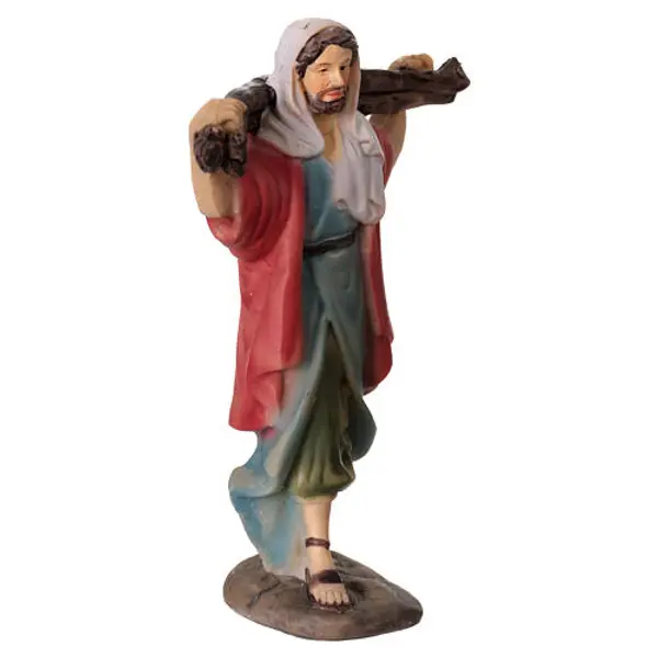 Statue berger avec tronc de bois crèche 8 cm