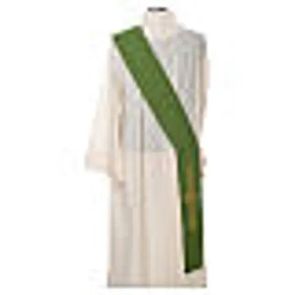 Etole diaconale double face croix polyester blanc-vert